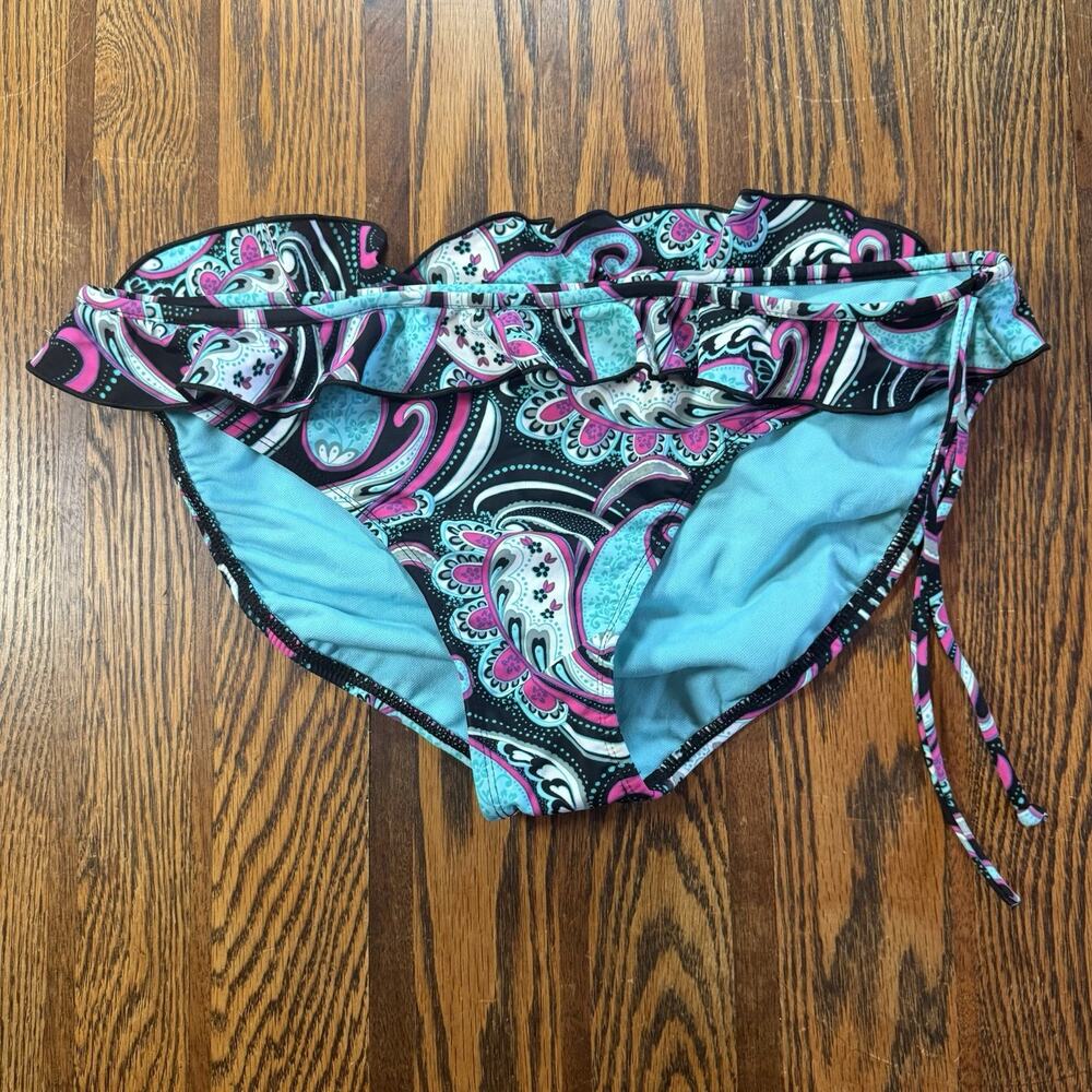 Women’s Colorful Paisley Design Bikini Swim Bottoms Ruffled Waist Side Ties